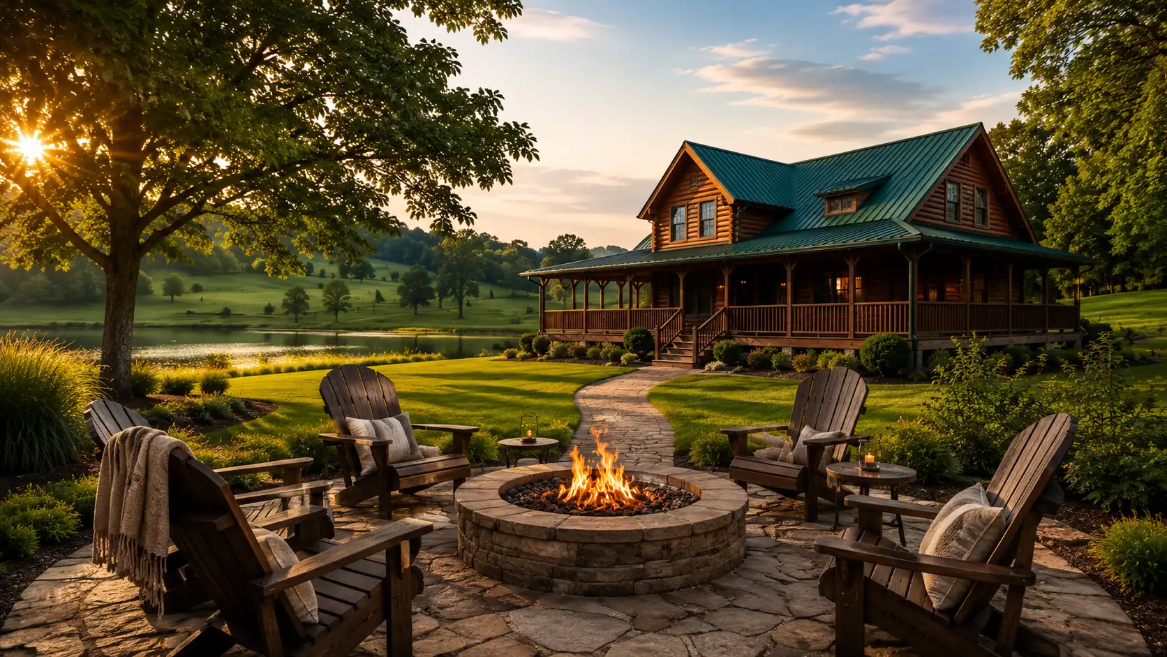 Four-bedroom cabin fire pit and outdoor seating in Holmes County, Ohio