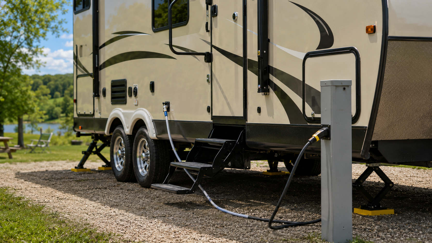 Camper power and water hookup